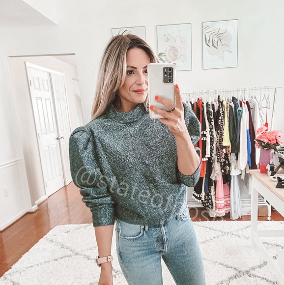 Happy Nature Sweaters - Happy Nature silver sparkly puff shoulders top